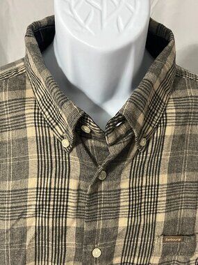 🍂 Barbour Men's Tailored Fit Lightweight Flannel Shirt XXL Beige Plaid 👔